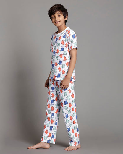 T2F Boys Cotton Pajama Set White
