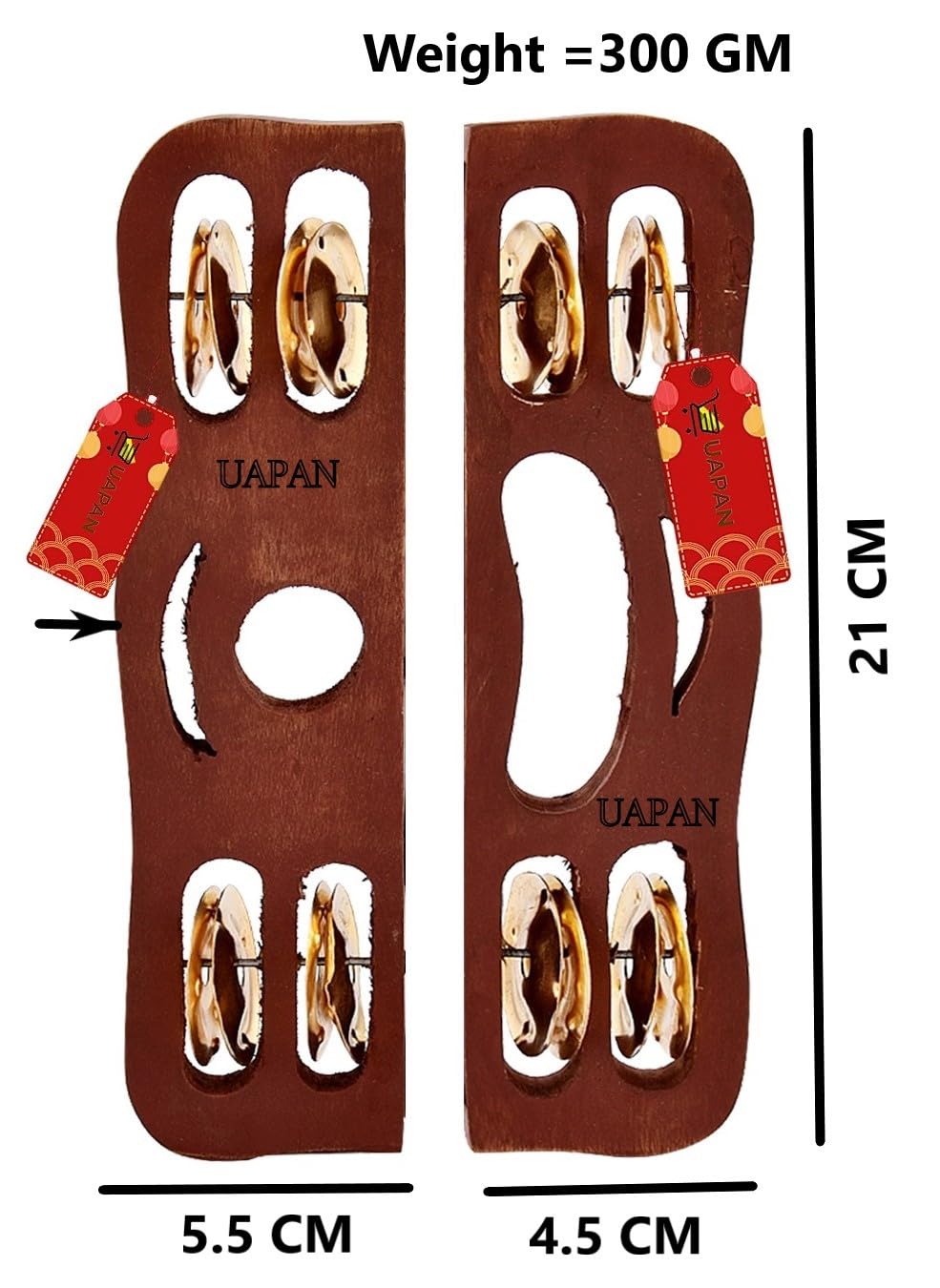 UAPAN Wood Narad Muni Kartal - Brown Kirtan & Bhajan Musical Instrument (1 Pair) - UAPAN Kartal Model