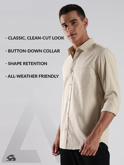 ADRO Mens Cotton Full Sleeve Regular Fit Casual Solid Shirt (Regular Fit | Solid Cotton Linen Beige Shirt | All Day Fresh) | SH