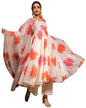 Gosriki WomenS Chanderi Cotton Flowers Printed Anarkali Kurta And Pant With Dupatta Set (Anarkali-White_L-Gs_White_Large)