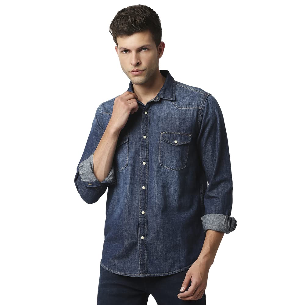 Pepe Jeans MenS Cotton Regular Shirt (Pm307748Ca0_Dk Wash Medium)