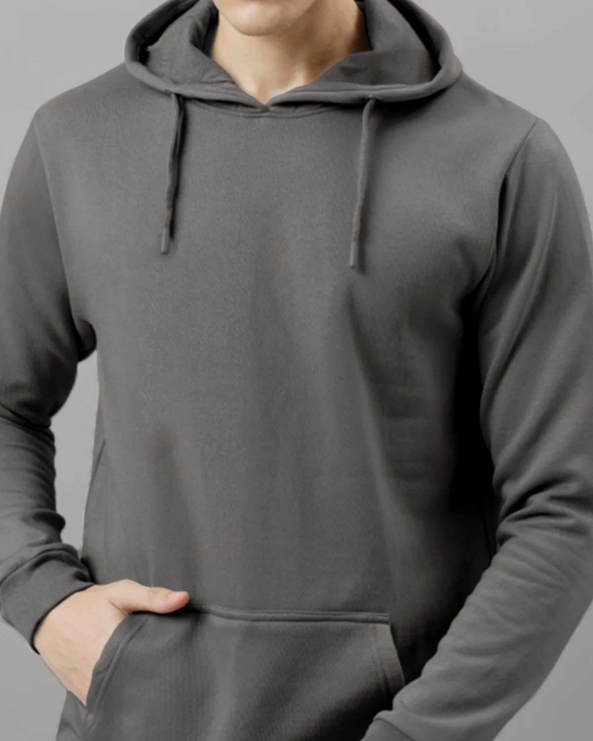 ADRO Men's Cotton Neck Hooded Sweatshirt (H24-PLN-SG_Steel Grey