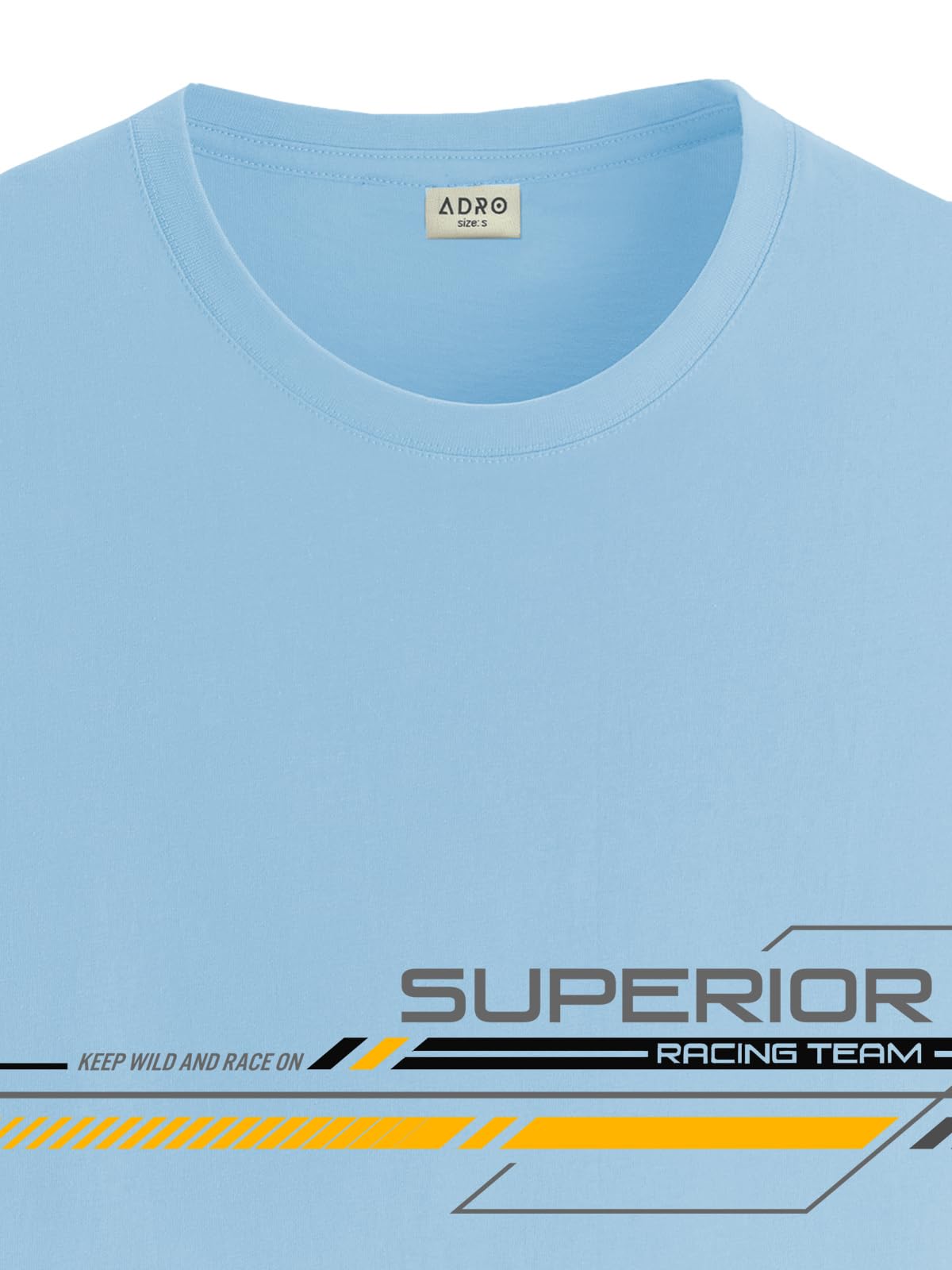 ADRO Men's Graphic Printed 100% Cotton T-Shirt - Regular Fit, Printed T-Shirts for Men (RN24-RAC-SK_Sky Blue)