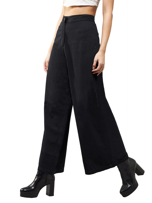 Dolce Crudo Womens Black Wide-Leg High Rise Regular Length Denim Pants (DOSS23DEN99-11-62-26, Black, 26)