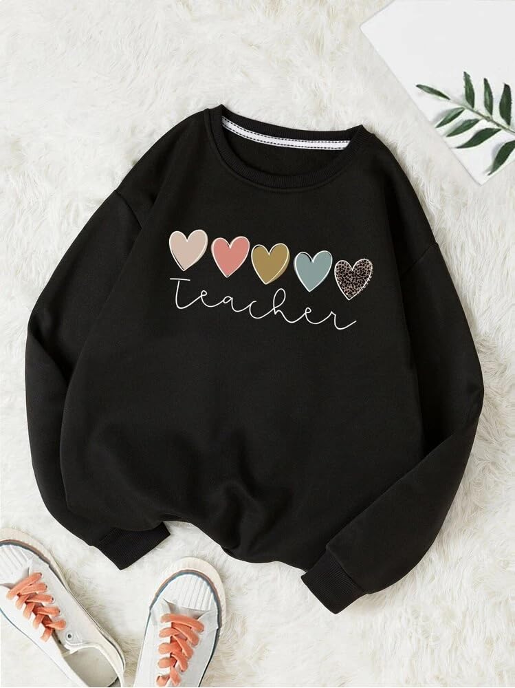 TAGAS Womens Heart Print Thermal Lined Sweatshirt || Sweatshirt for Women || Heart Print Sweatshirt for Women || (WSS-18) Black