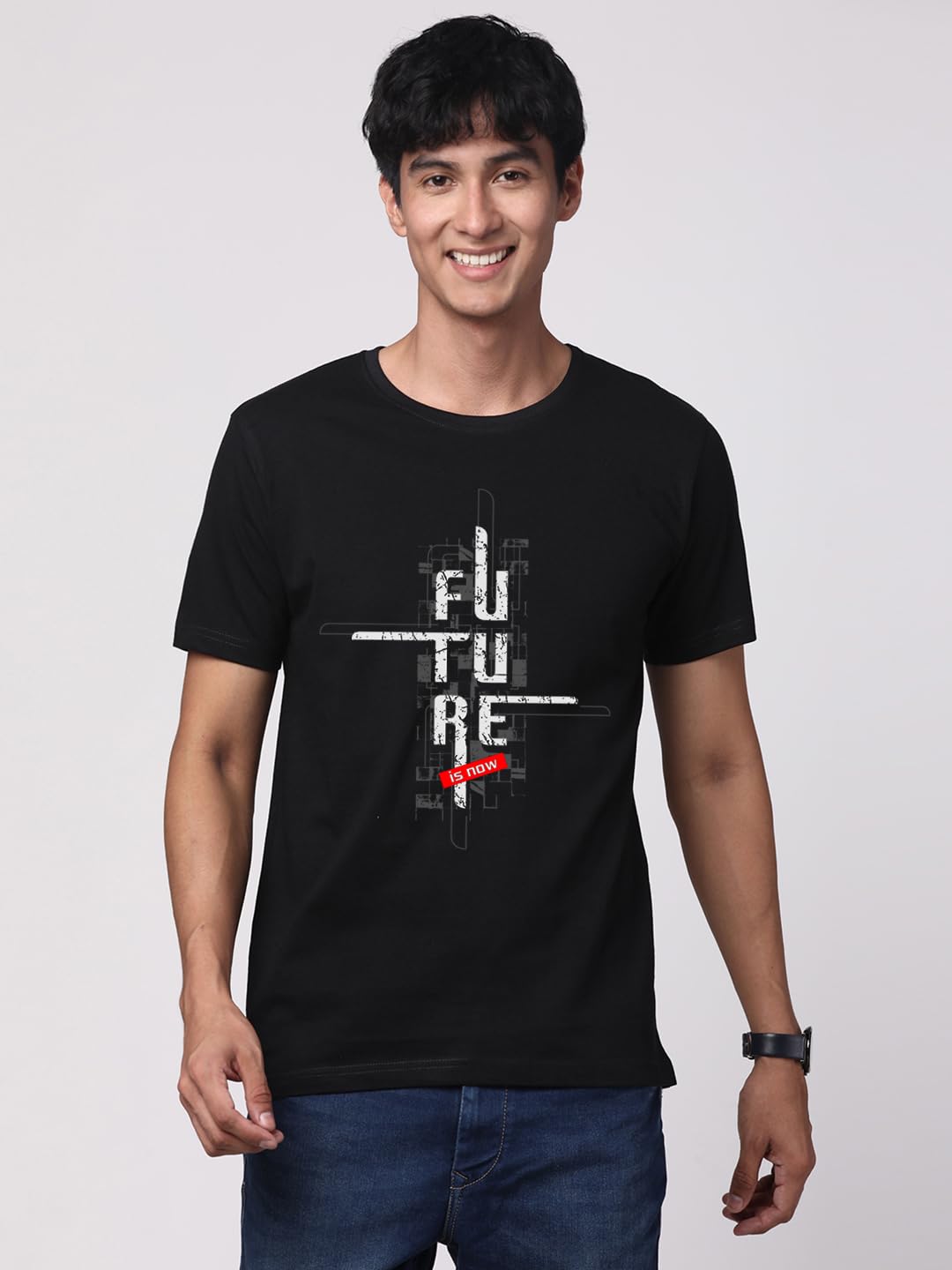 ADRO Men's Graphic Printed 100% Cotton T-Shirt - Regular Fit, Printed T-Shirts for Men (RN24-FTR-BL_Black)