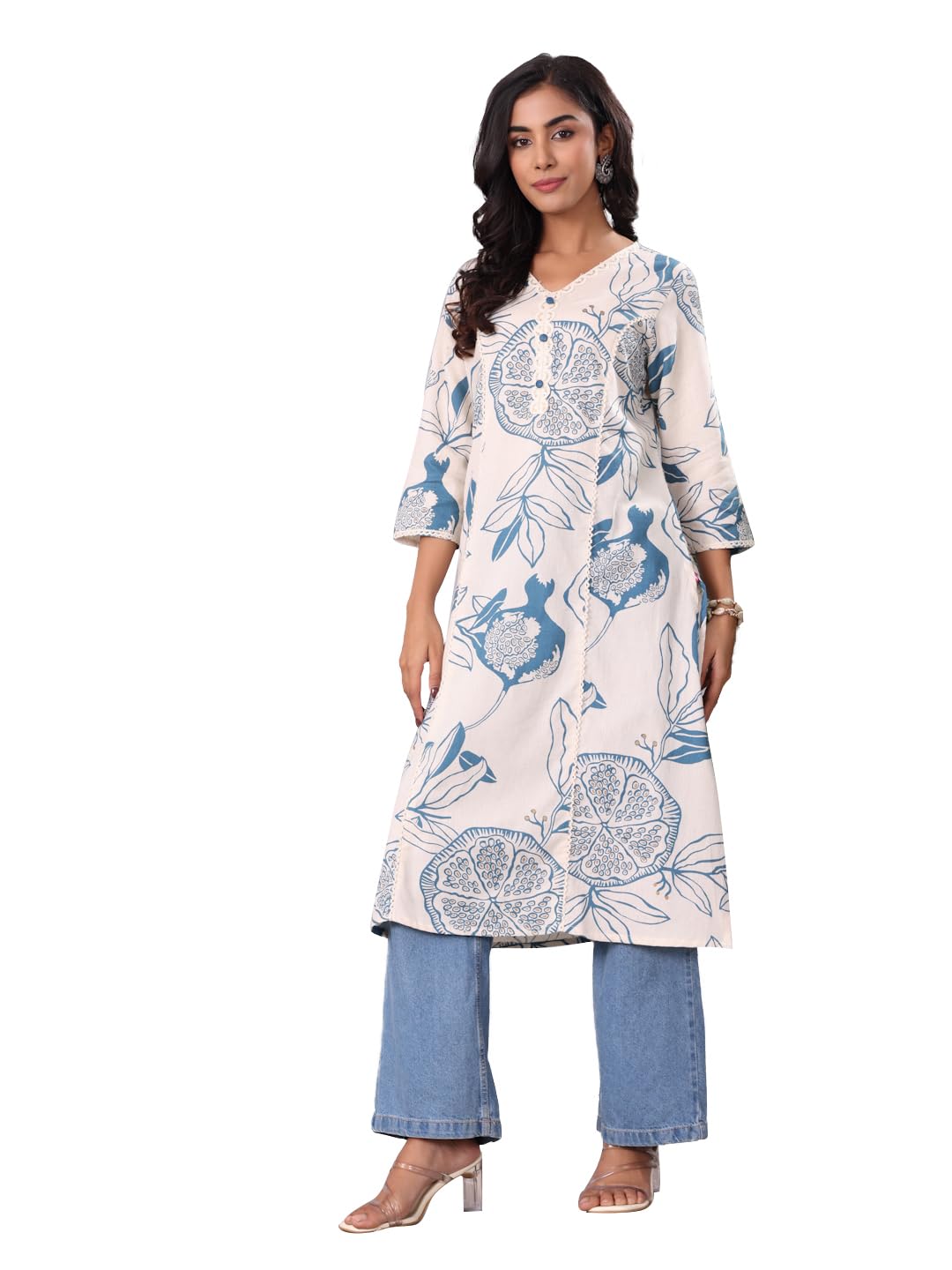 Varanga Women Bold Tropical Printed Cotton Flex Kurta  A Stylish And Comfortable Choice For Everyday Wear Off White