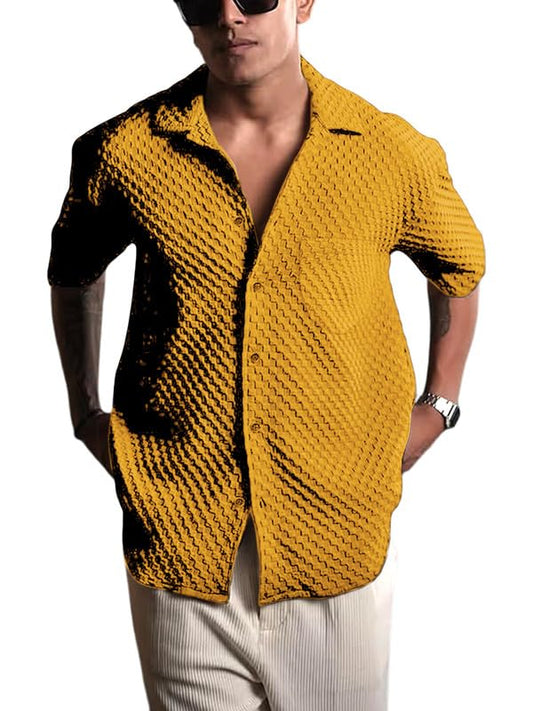 Pinkmint Bubble Textured Shirt for Men ll Half Sleeve Stylish Button Down Shirts ll Mens Pocket Shirt (Pack of 1) Yellow