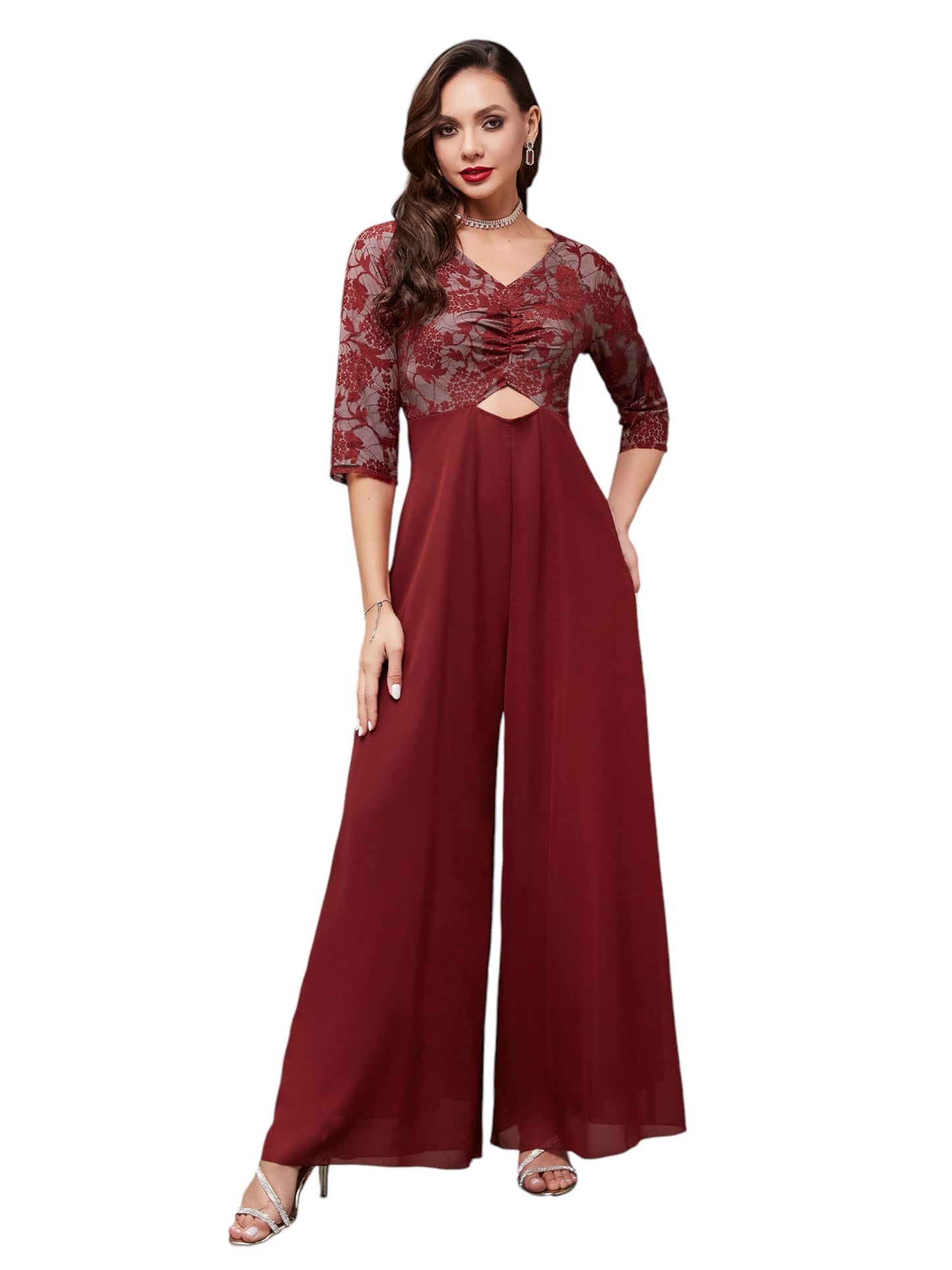 Miss Chase Womens V Neck Full Sleeve Regular Length Jumpsuit (MCSS25D93-84-143-03, Maroon, S)