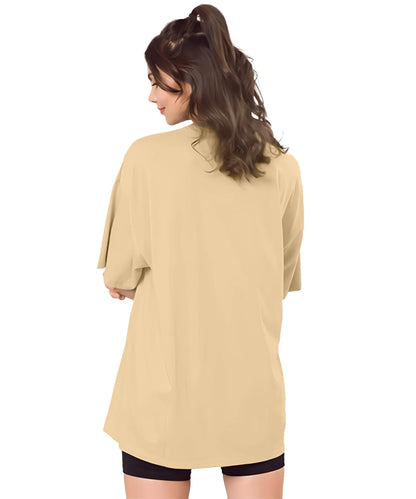 SHODOX Womens Cotton Blend Oversized Drop Shoulder Solid T-Shirt(Pack of 1)