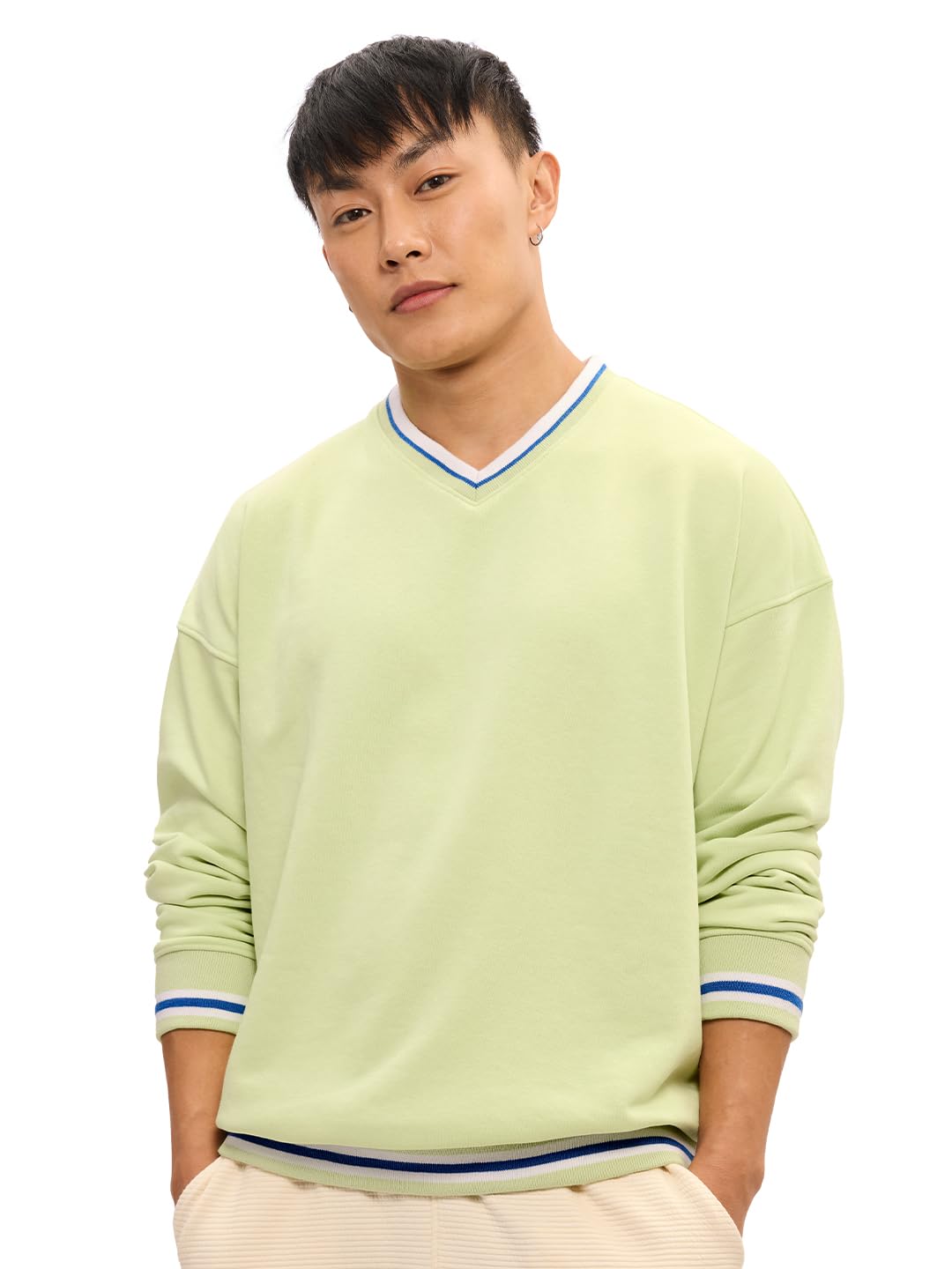 The Souled Store Originals : Minty White Men and Boys Long Sleeves Printed Cotton Blend Oversized Sweatshirts