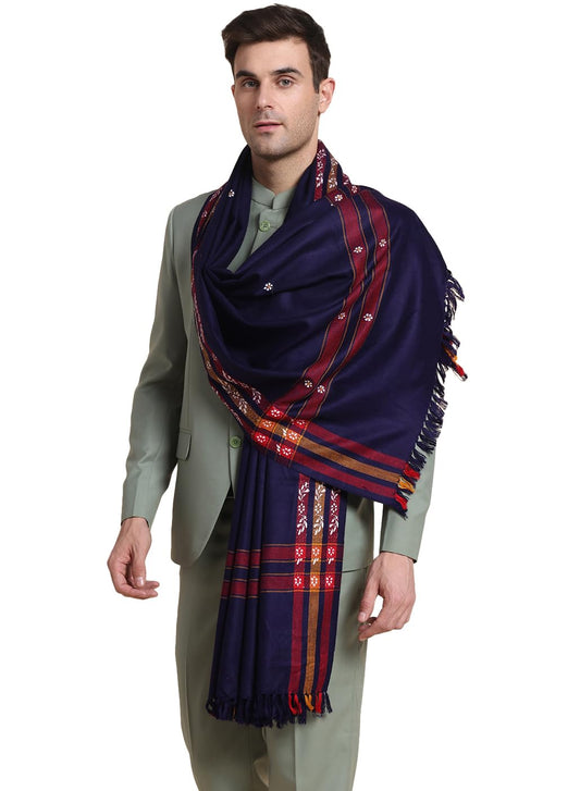 Weavers Villa Mens Acro Wool Blended Shawl - Handloom Border Pattern - Stoles for Men - Gents Shawls - Soft & Warm Wrap - Ideal