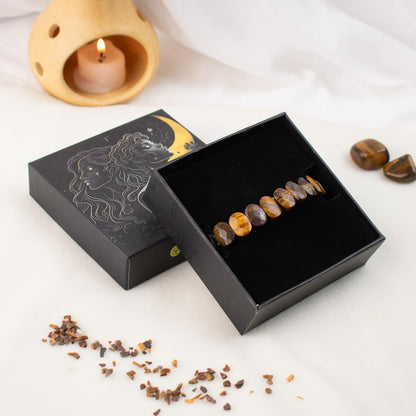 Astrotalk Tiger Eye Flat Bead Stretchable Bracelet | Genuine Tiger Eye Stone | Crystal Jewellery for Women For Confidence, Focus, & Strength | Gift For Women | Valentine Gift for Girlfriend