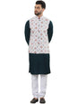 SOJANYA (Since 1958 Men's Pure Cotton Brown Kurta and White Pyjama with Printed Cream Nehru Jacket