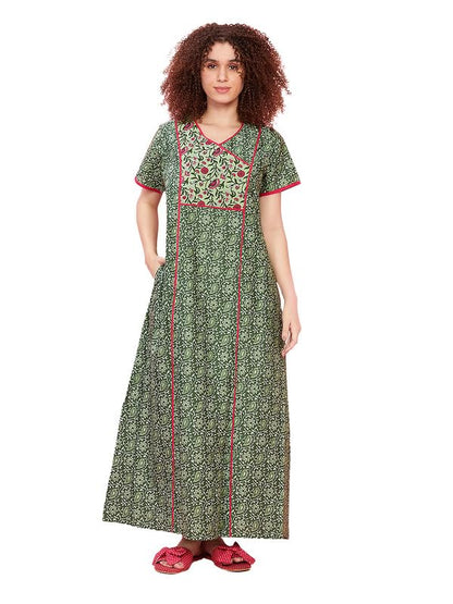Evolove WomenS 100% Cotton Supersoft With Beautiful Embroidery Long Maxi Night Gown Nighty Dress With Pocket, Most Comfortable