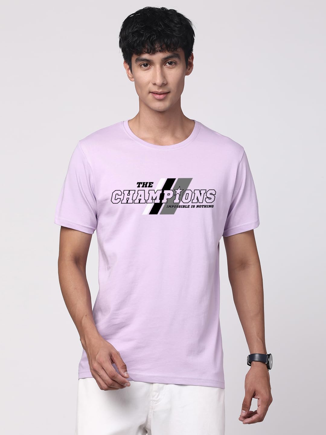 ADRO Men's Graphic Printed 100% Cotton T-Shirt - Regular Fit, Printed T-Shirts for Men (RN24-CMP-PU_Purple)