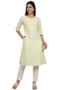 Aurelia Womens Green Yarn Dyed Cotton Blend Flarred Kurta (Size: L)-A15636-704816