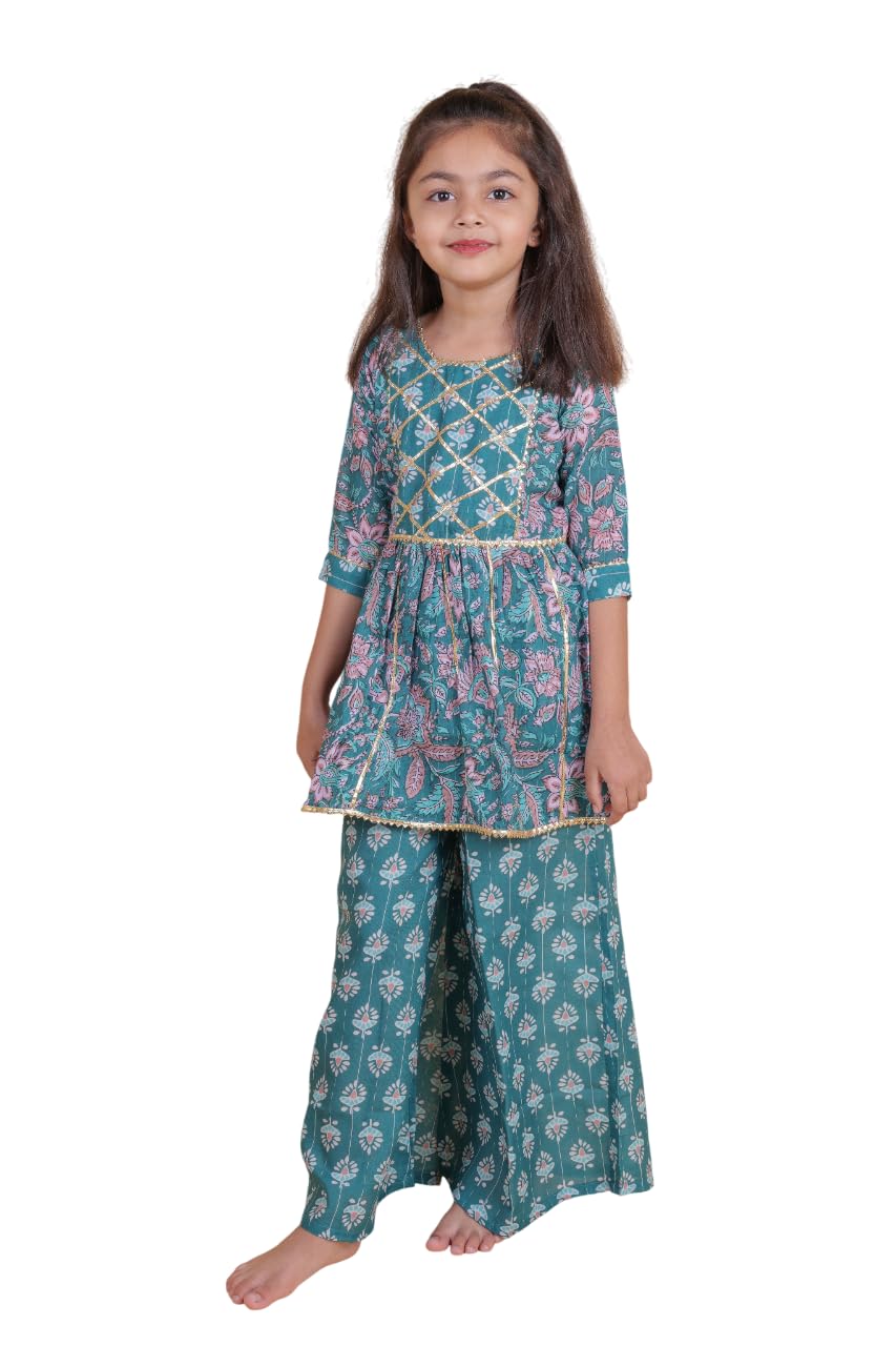 Tagas Girls Round Neck Kurti With Plazo Set | Traditional Girls Ethnic Wear|Ethnic Wear for girls| Floral printed kurti