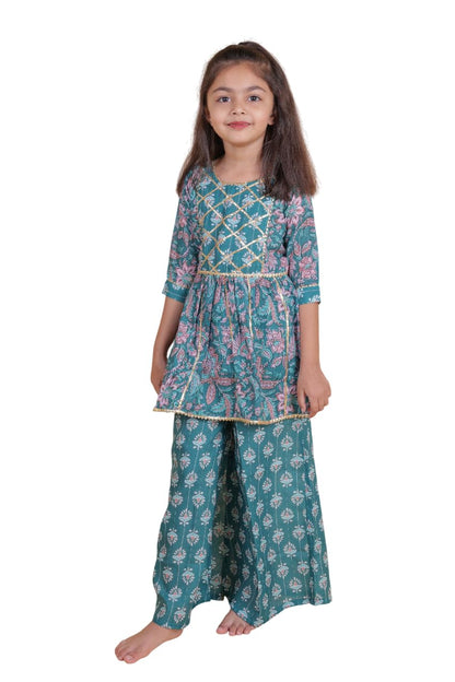 Tagas Girls Round Neck Kurti With Plazo Set | Traditional Girls Ethnic Wear|Ethnic Wear for girls| Floral printed kurti
