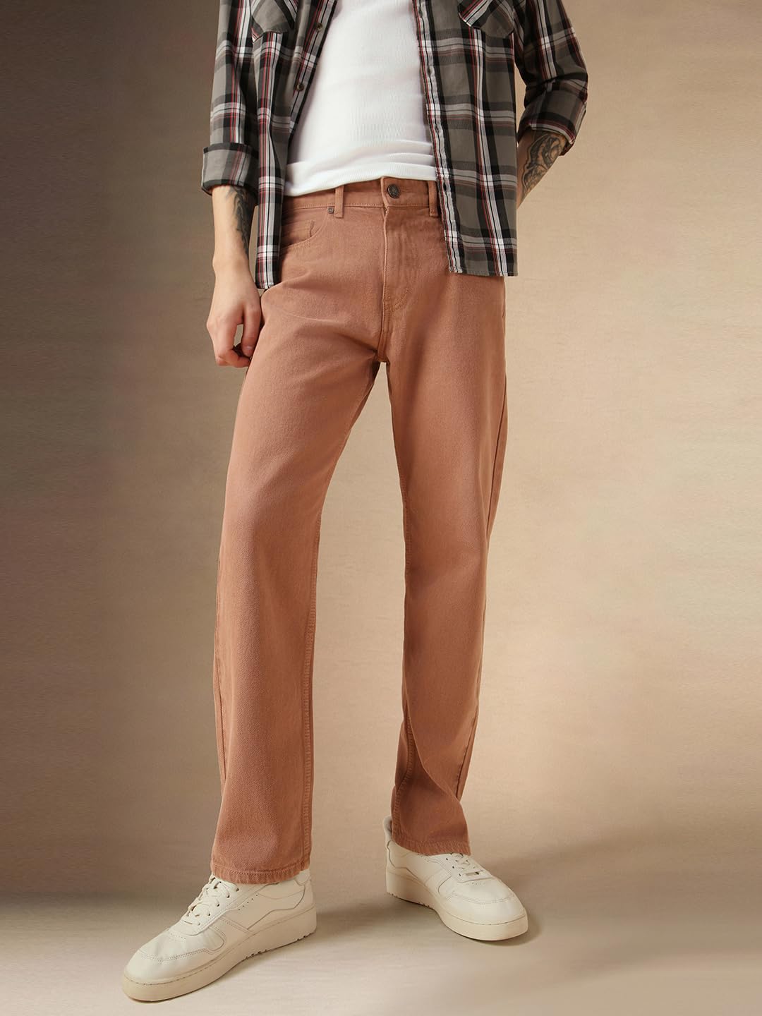 Dennis Lingo Mens Rust Cotton Relaxed Fit Mid-Rise Casual Jeans