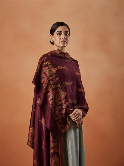 Pashmoda Women Pari mahal Kaani Wool Blend Stole (Size : 71X203 CM)