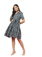 Stylum Womens Bagru Printed Cotton Flared Dress Blue