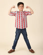 Fabindia Boy's Cotton Printed Regular Fit Kurta (1030961RED_Red and Blue