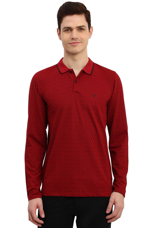 Allen Solly Men Regular Fit Printed Casual Full Sleeve Polo Shirt