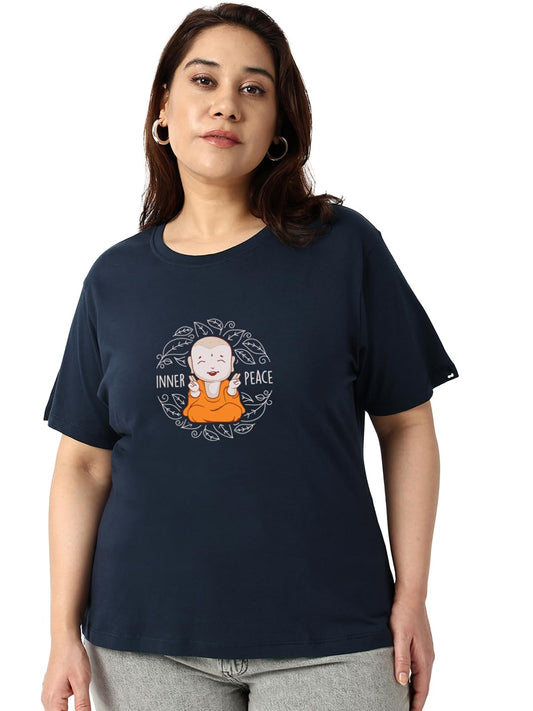 Bewakoof WomenS Graphic Print Regular Fit Half Sleeve Round Neck Cotton Plus Size T-Shirt_694271_Blue_4Xl