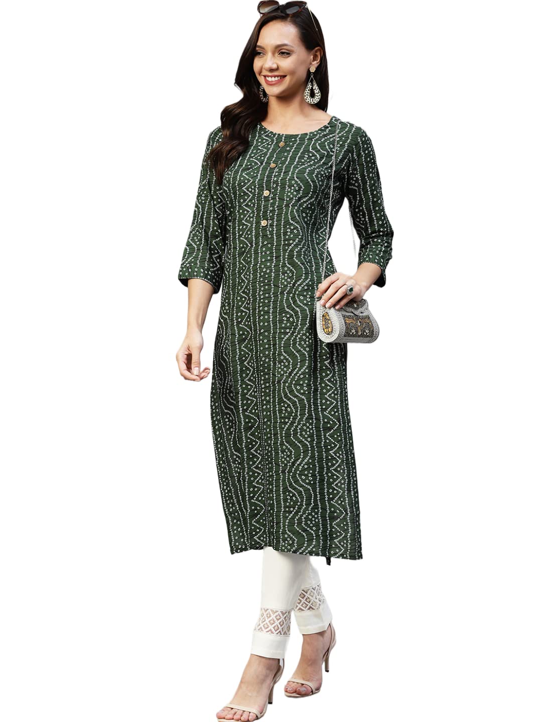 ANNI DESIGNER Women's Rayon Bandhni Printed Straight Kurta (DMD Bandhi)