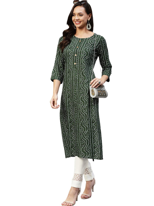 ANNI DESIGNER Women's Rayon Bandhni Printed Straight Kurta (DMD Bandhi)