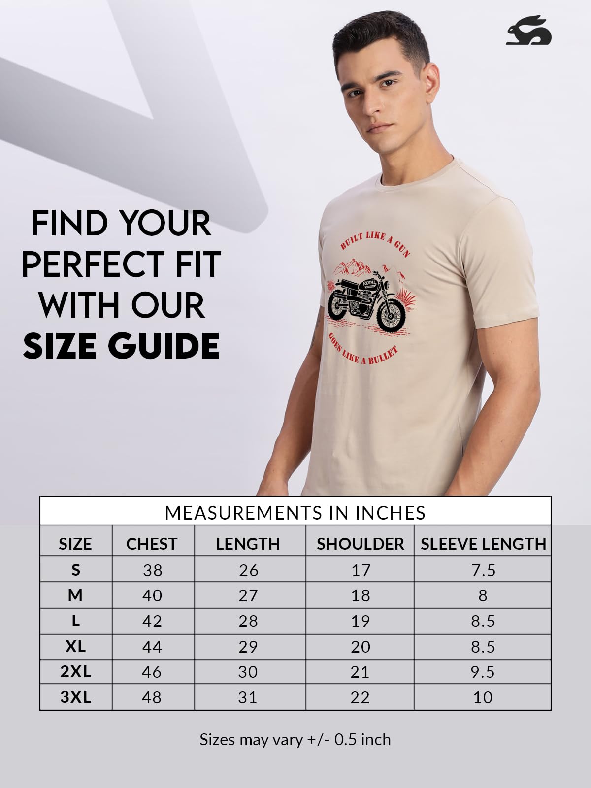 ADRO Men's Royal Bike Design Printed 100% Cotton T-Shirt - Regular Fit, Printed T-Shirts for Men (RN24-RYL-BE_Beige)
