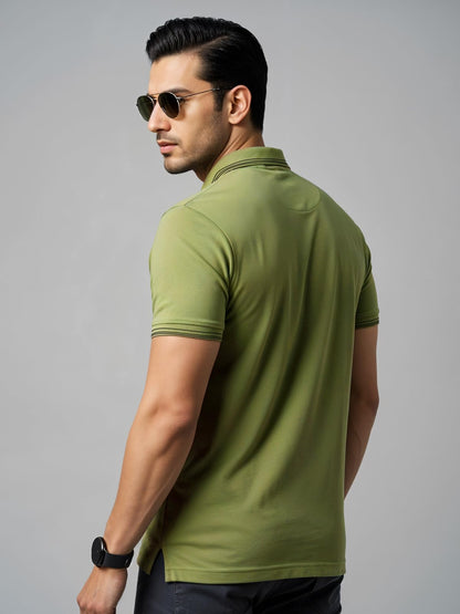 Mens Premium Cotton Polo T-Shirt | 220 GSM Soft Fabric | Casual Stylish Look | Contrast Collar Design Olive Polo T Shirt | Polo