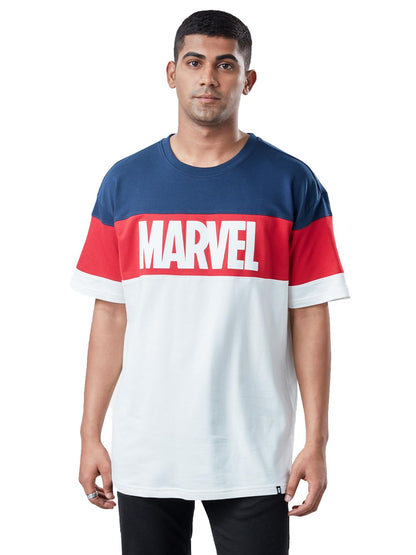 The Souled Store Official Marvel: Logo Men Oversized T-Shirts White