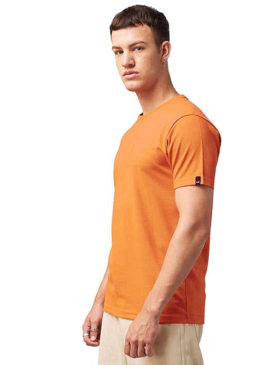 Bewakoof Heavy Duty 1.0 Mens Solid Regular Fit Half Sleeve Round Neck Corduroy T-Shirt_617266_ Orange_ S