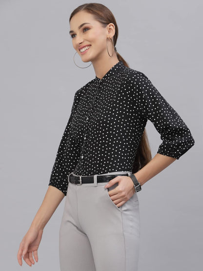 Style Quotient Women Black and White Polka Dot Printed Polyester Formal Shirt
