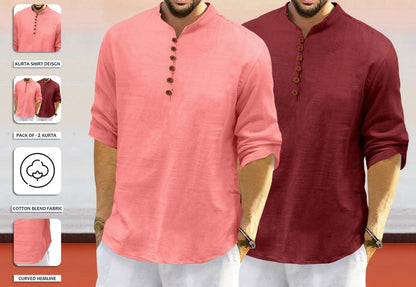 Royalscout MenS Cotton Polyester Blend Solid Regular Fit Full Sleeve Short Kurta | Ethnic, Lightweight Summer Kurta For Daily &