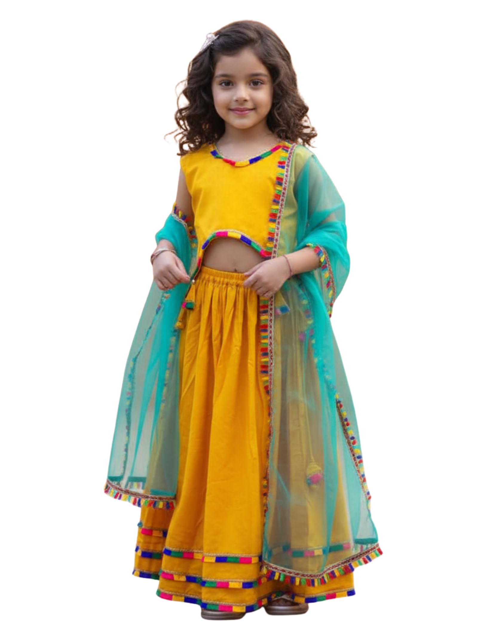 Naixa GirlS Rayon Fabrics Sleeveless V Neck Traditional Ethnic Wear Readymade Yellow Color Lehenga Choli For Every Occasion Lik