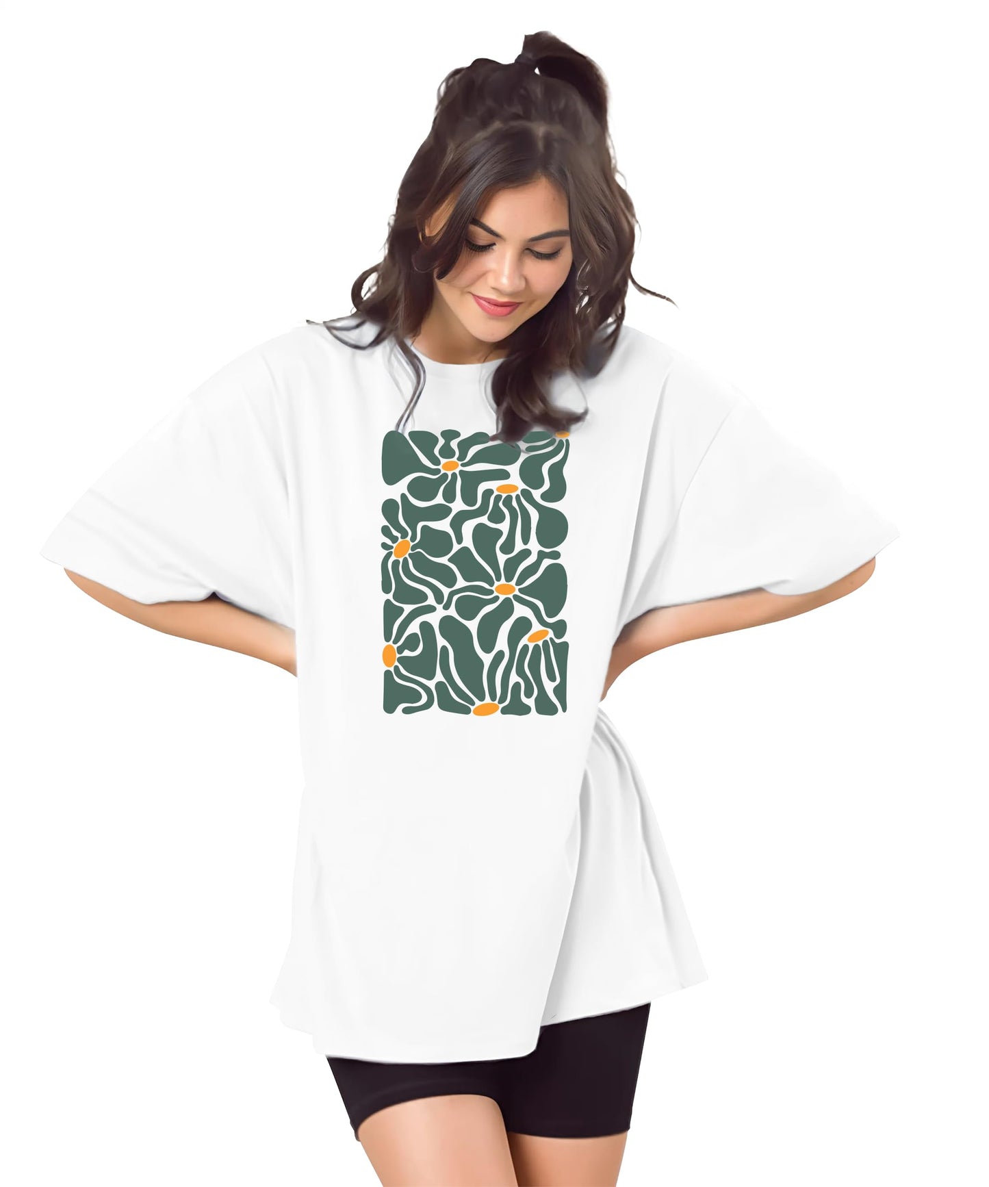 SHODOX Womens Oversized Drop Shoulder Printed T-Shirt | Soft, Breathable & Light Weight Cotton Blend | Loose Fit Stylish Top for