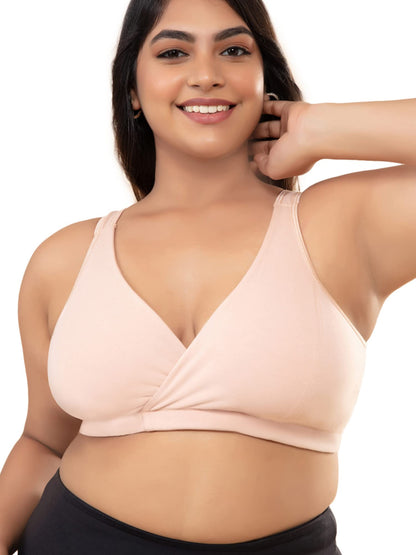NYKD Cotton Maternity Bra for Women Nursing/Feeding - Non-Padded, Non-Wired, Full Coverage (with Adjustable Straps) Bra, NYB129,