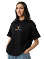 The Souled Store ISRO: Logo Women and Girls Short Sleeve Round Neck Black Embroidered Cotton Oversized T-Shirts