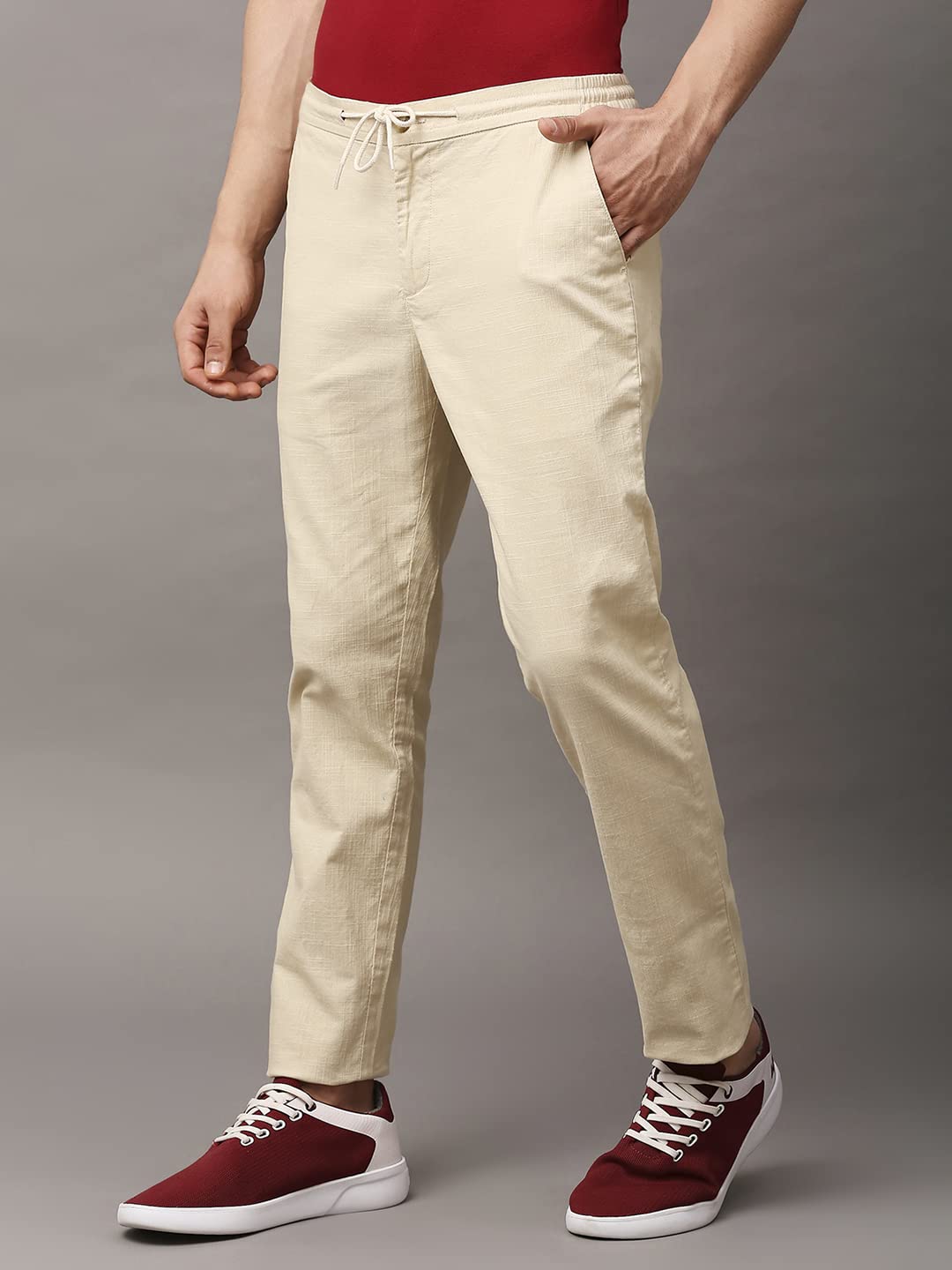 Thomas Scott Mens | Comfort | Slim Fit | Mid-Rise | Drawstring Closure | Solid | 4 Pockets | Woven | Chinos | Trouser (CCBT07_B