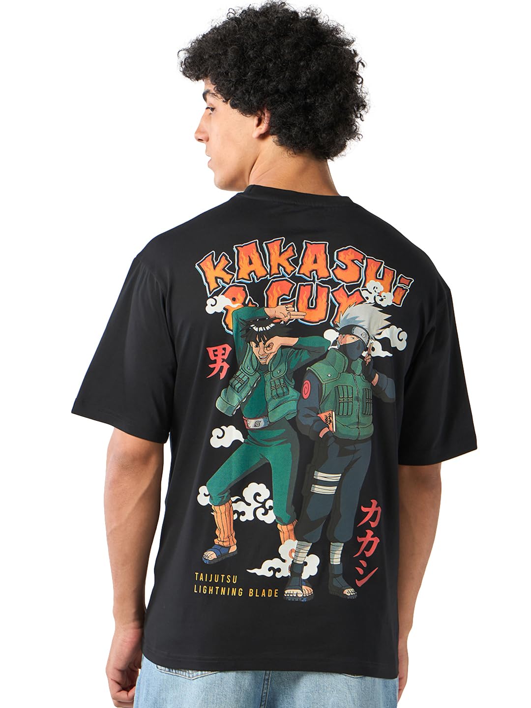 Bewakoof Supima 1.0 Official Naruto Merchandise Kakashi Chidori MenS Graphic Print Oversized Fit Half Sleeve Round Neck Supima C
