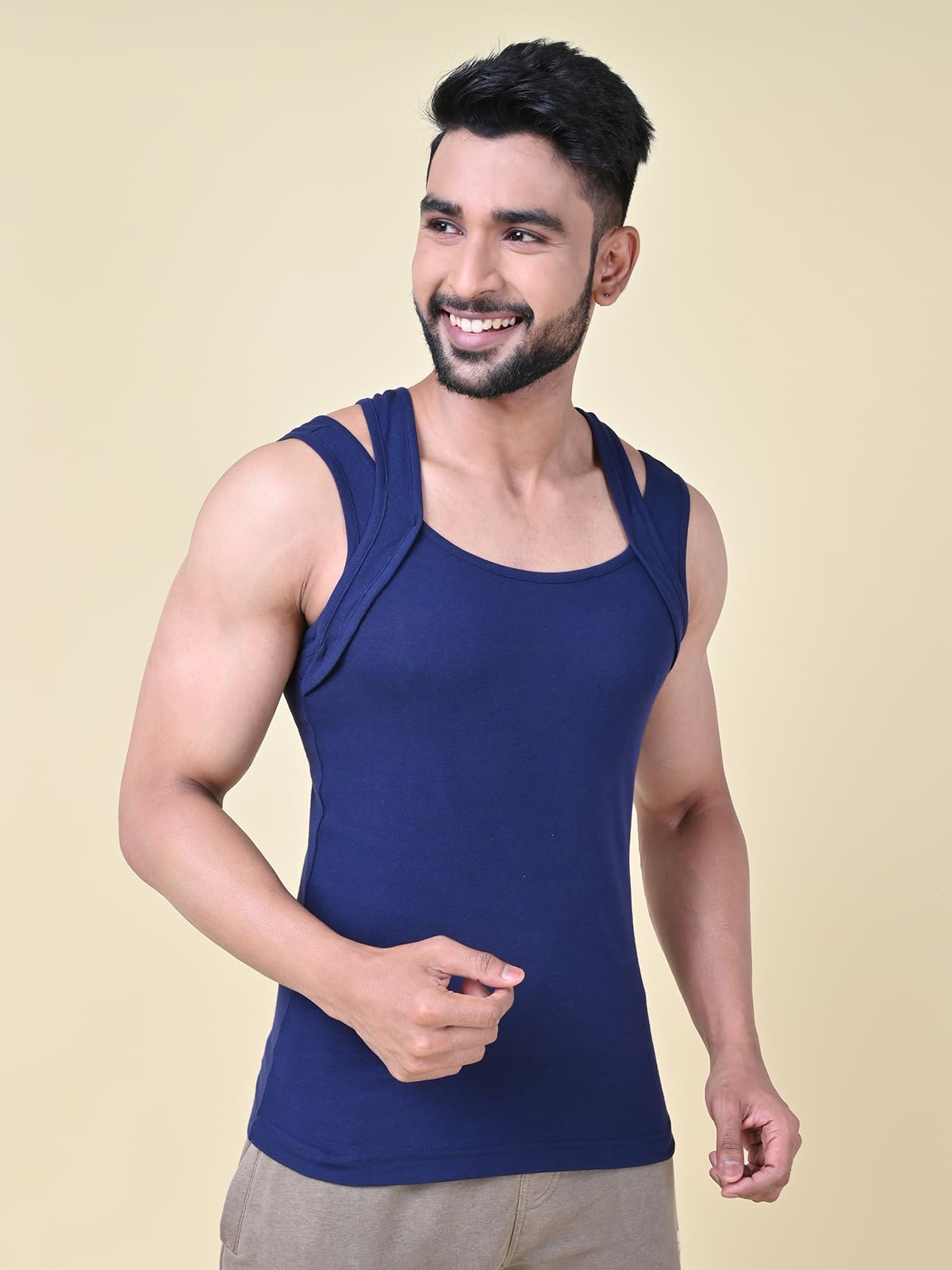 Rupa Solid Standard Colors by Athlefit X Gym Vest for Men, 100% Cotton Breathable and Stretchable Fabric, Racerback with Criss C