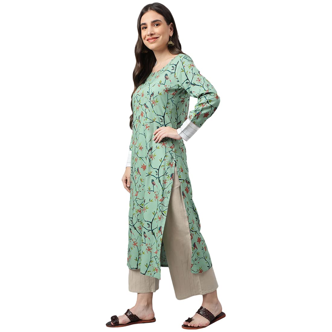 idaLia Multicolour Bird Print Rayon Kurta