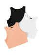 Toochki Tops for Woman | Spandex Top | Crop | Short | Western | for Jeans | Sleeveless | Stretchable | Pack of Three | Black-Whi