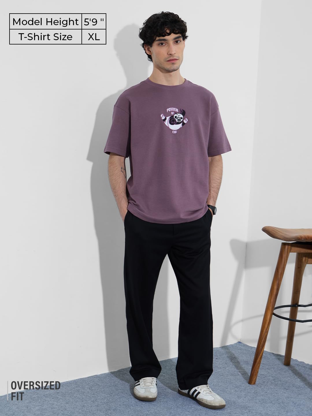 The Souled Store Kung Fu Panda: Master Men and Boys Short Sleeves Round Neck Purple Embroidered Cotton Oversized T-Shirts