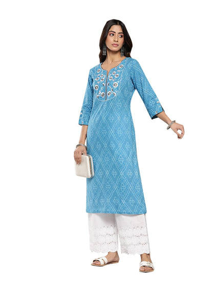 Libas Womens Cotton Yoke Design Straight Kurta (26198_Blue