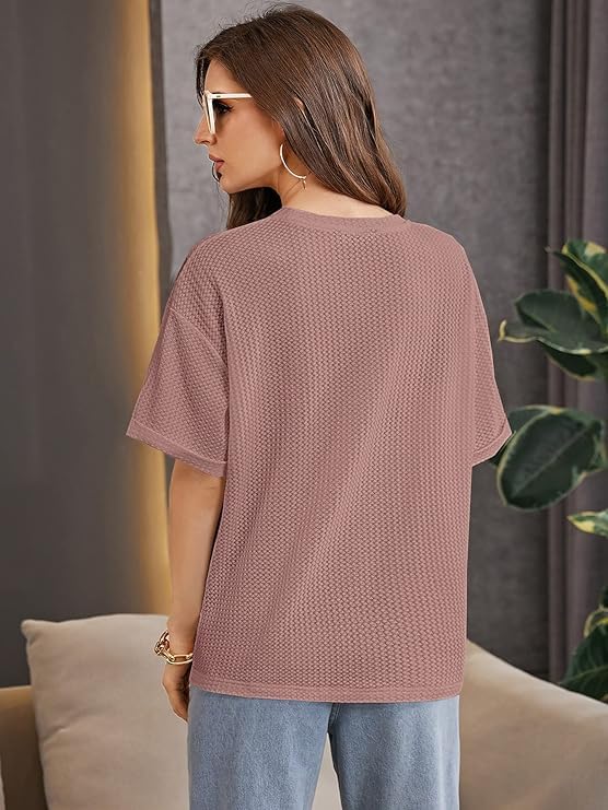Trillmixa WomanS Half Sleeve Round-Neck T-Shirt: Stylish, Casual Waffle Cotton Fabric, Comfortable, Stretchable, Breathable, Ov