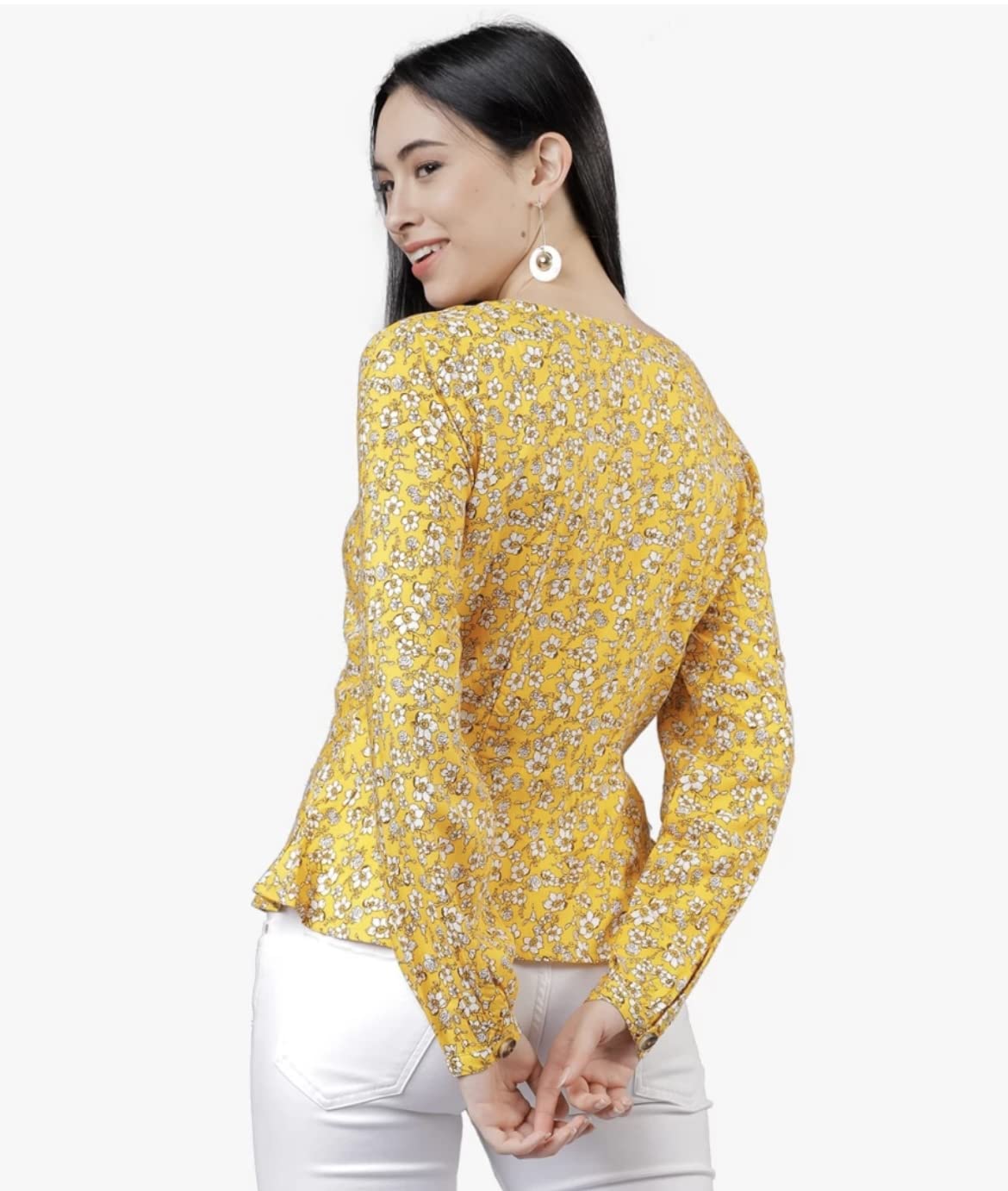Pujia Mills Women Floral Print V Neck Long Sleeves Shirt